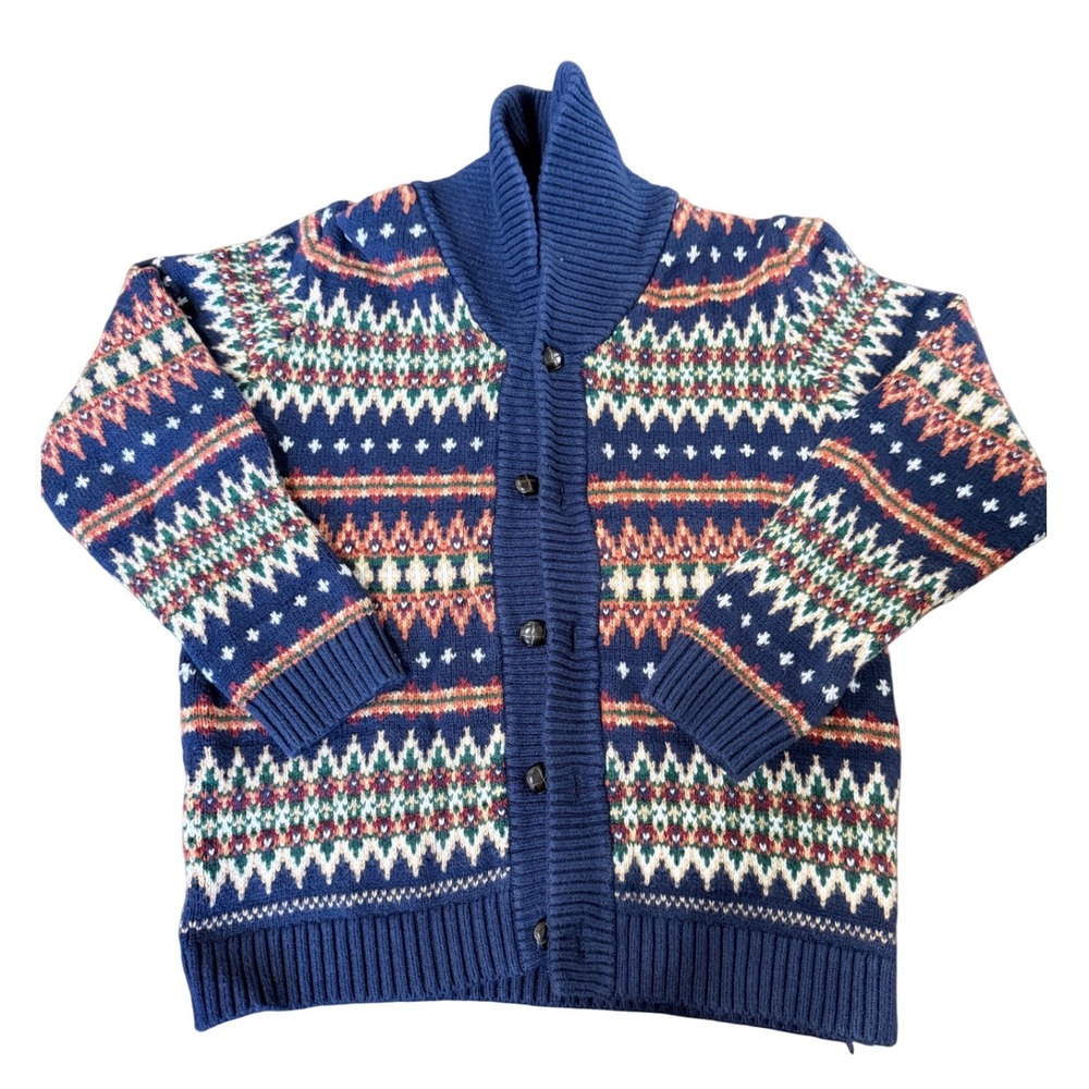 Janie and Jack Boys The Library Cardigan Sweater Multi Fair Isle Shawl Collar 7